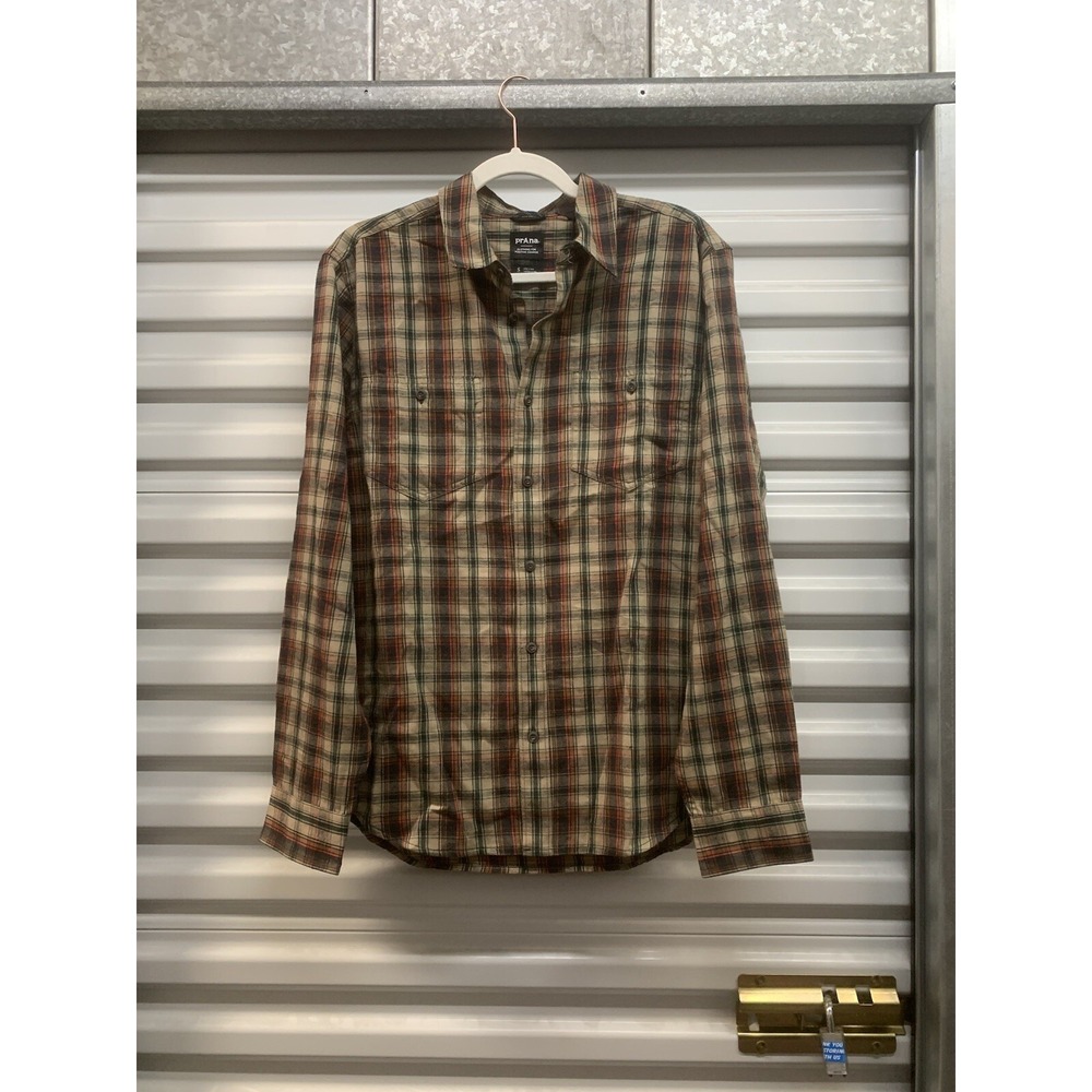 NWT PrAna Dolberg Flannel Standard Fit Button Up Plaid Men's Shirt Sandbar Small